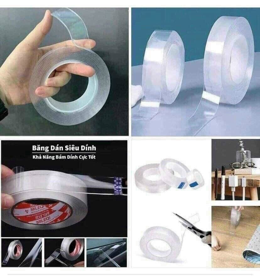 Cuộn băng dính 2 mặt đa năng trong suốt
