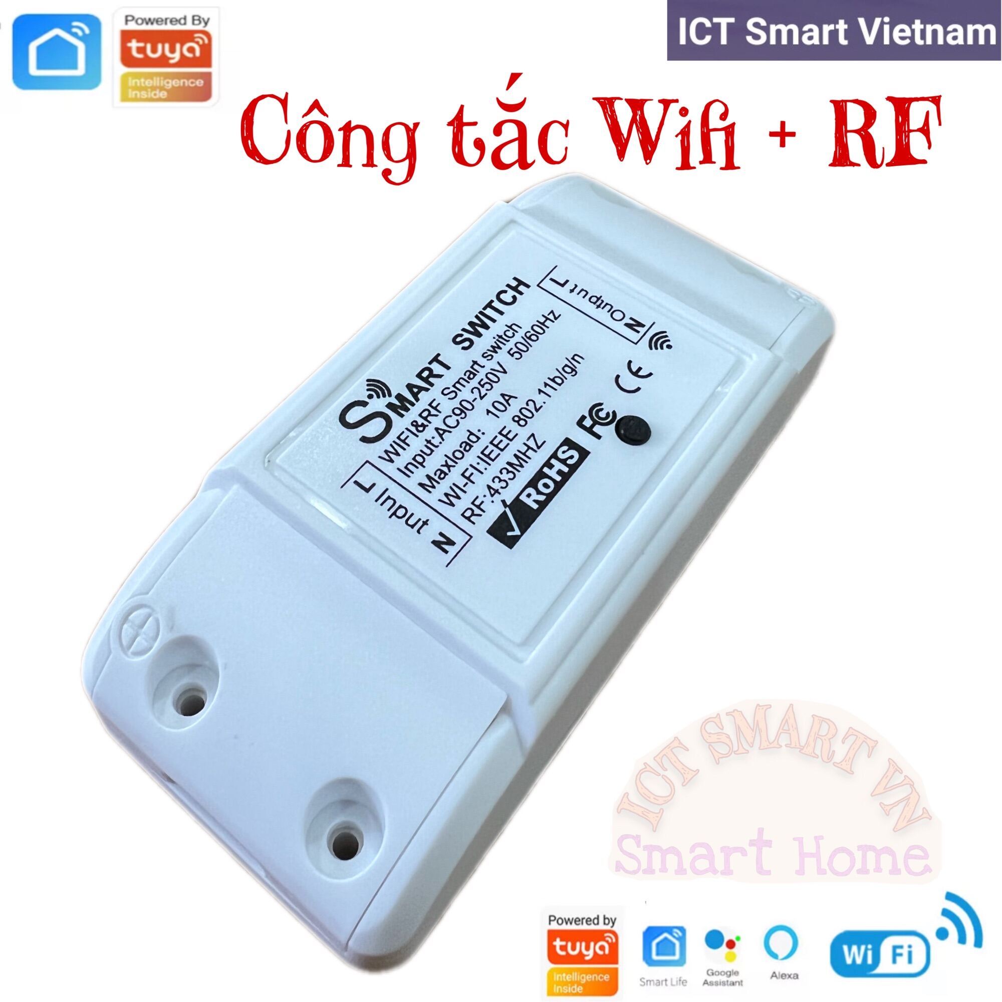 Công tắc Wifi + RF Tuya, bật tắt qua điện thoại hoặc remote RF