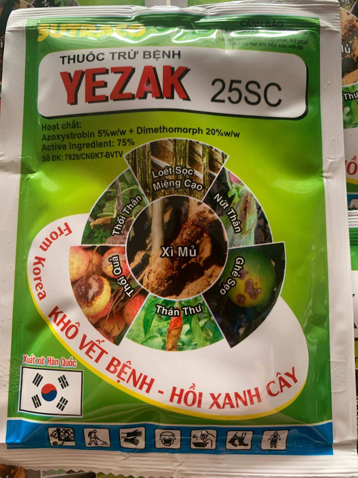 Chế phẩm trị nấm bệnh YEZAK 25SC trừ bệnh loét sọc miệng cạo, nứt thân, xì mủ, thối thân, thối quả, ghẻ sẹo….