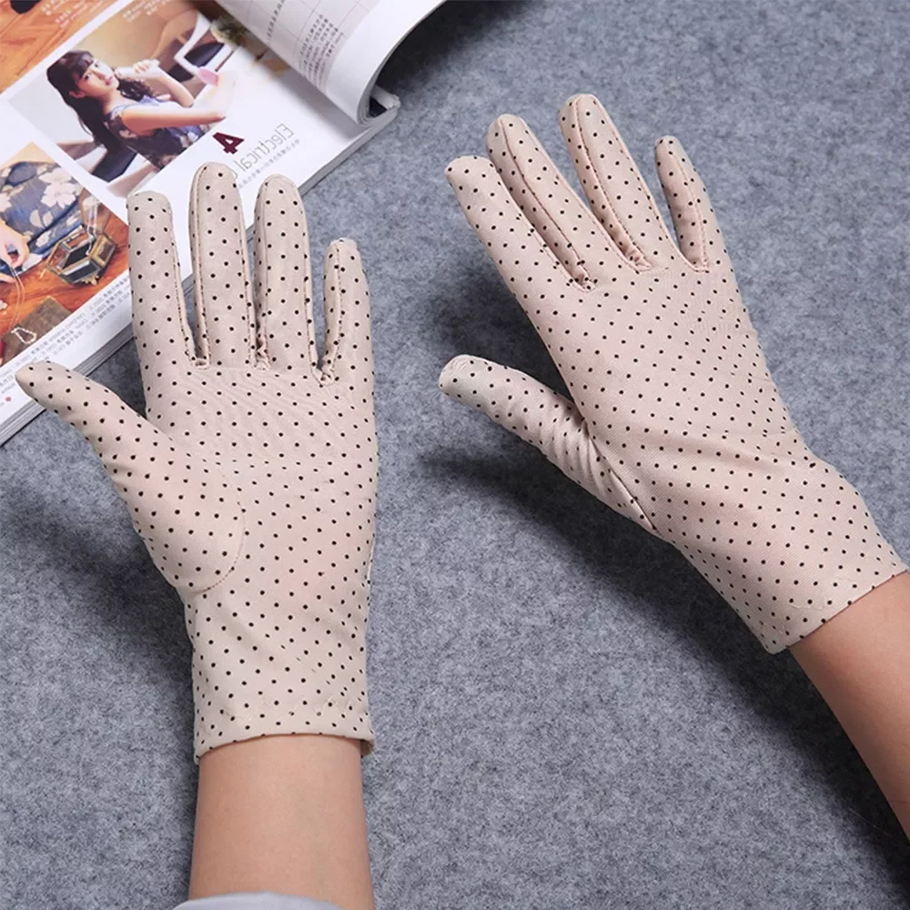 Bao tay, găng tay Nữ họa tiết CHẤM BI chống nắng, giữ ấm lái xe