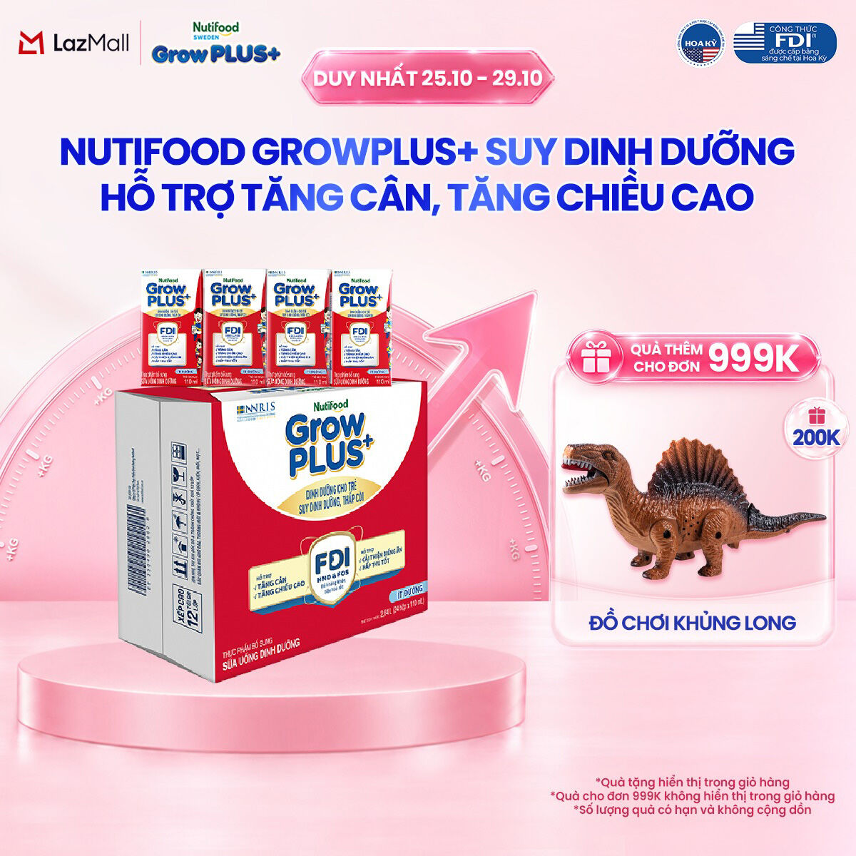 Thùng 24 hộp Sữa Nước Pha Sẵn Nutifood GrowPLUS+ Suy Dinh Dưỡng (Đỏ) - Hỗ Trợ Tăng Cân, Tăng Chiều Cao Ít đường 110ml - Trên 1 tuổi (Bao bì tùy đợt nhập hàng)