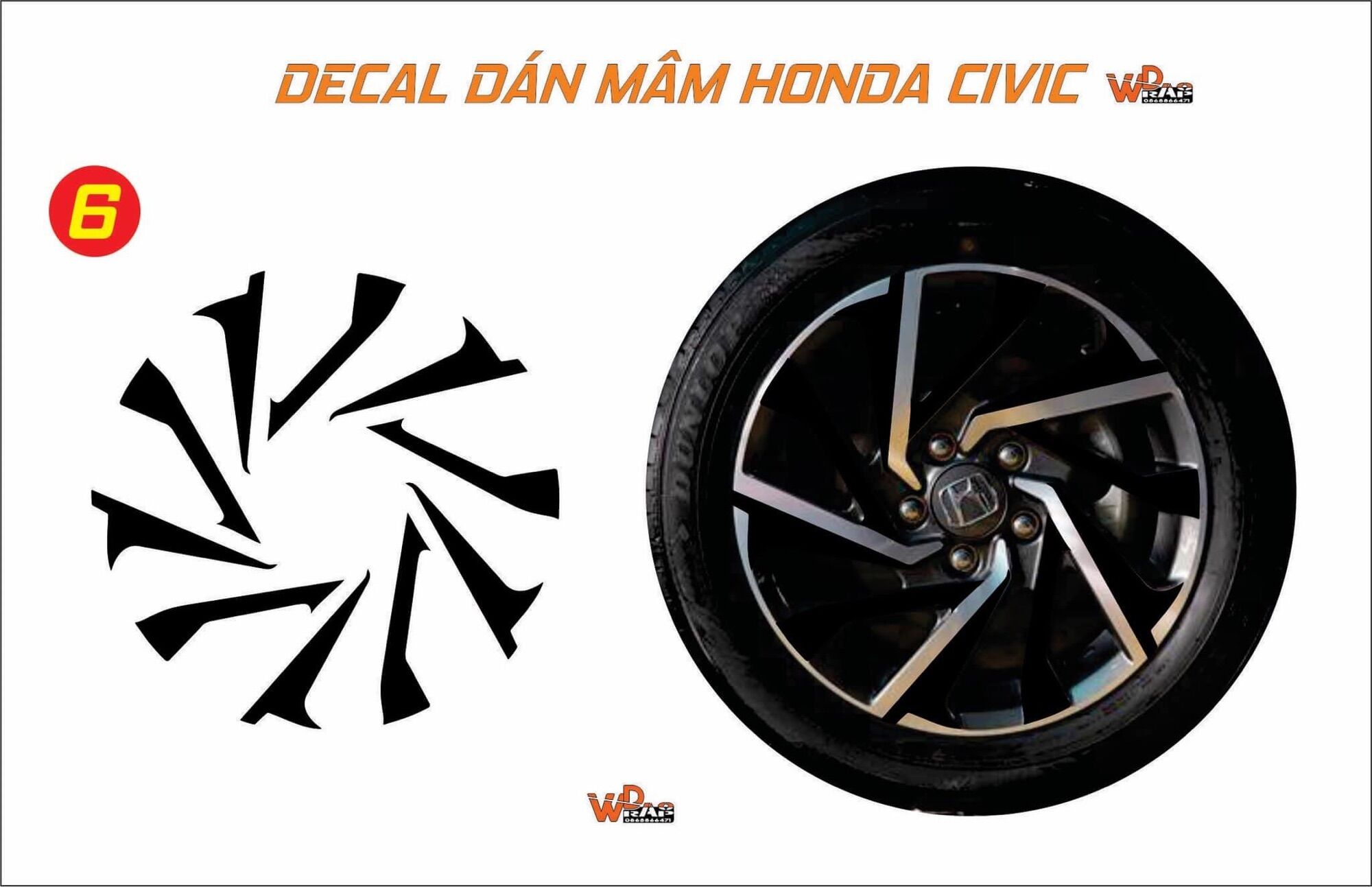 Bộ decal dán mâm Civic (5 bánh)