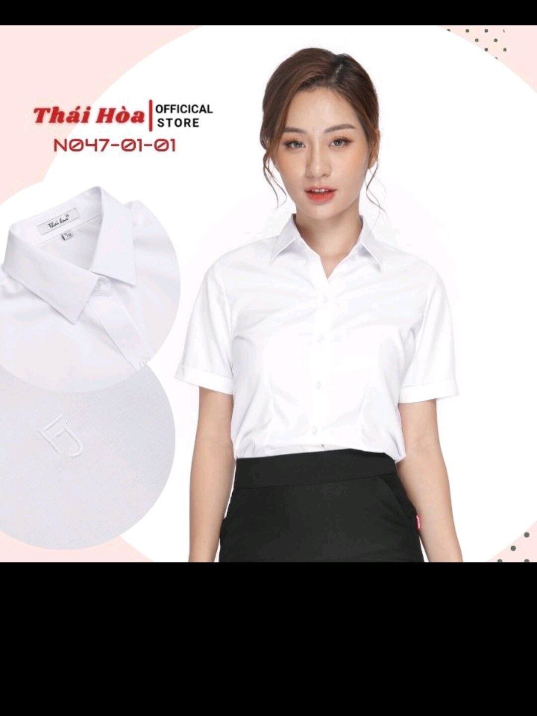 áo sơ mi nữ Thái Hòa màu trắng vải kate