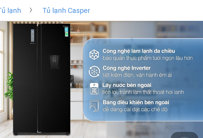 Tủ lạnh Casper Inverter 550 lít RS-570VBW