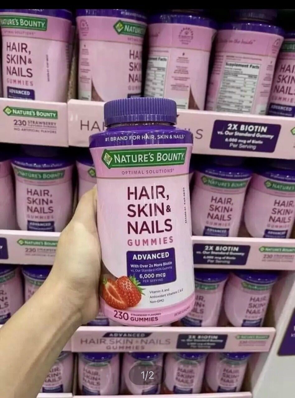 [HSD 06/2027] Kẹo Dẻo & Viên Uống đẹp Da Tóc Móng NATURE'S BOUNTY HAIR SKIN & NAILS Gummies 6000mcg từ MỸ