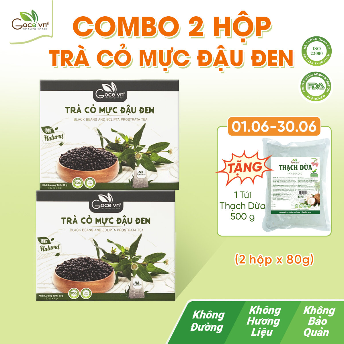 Combo 2 hộp Trà cỏ mực đậu đen túi lọc Goce - 2x80g