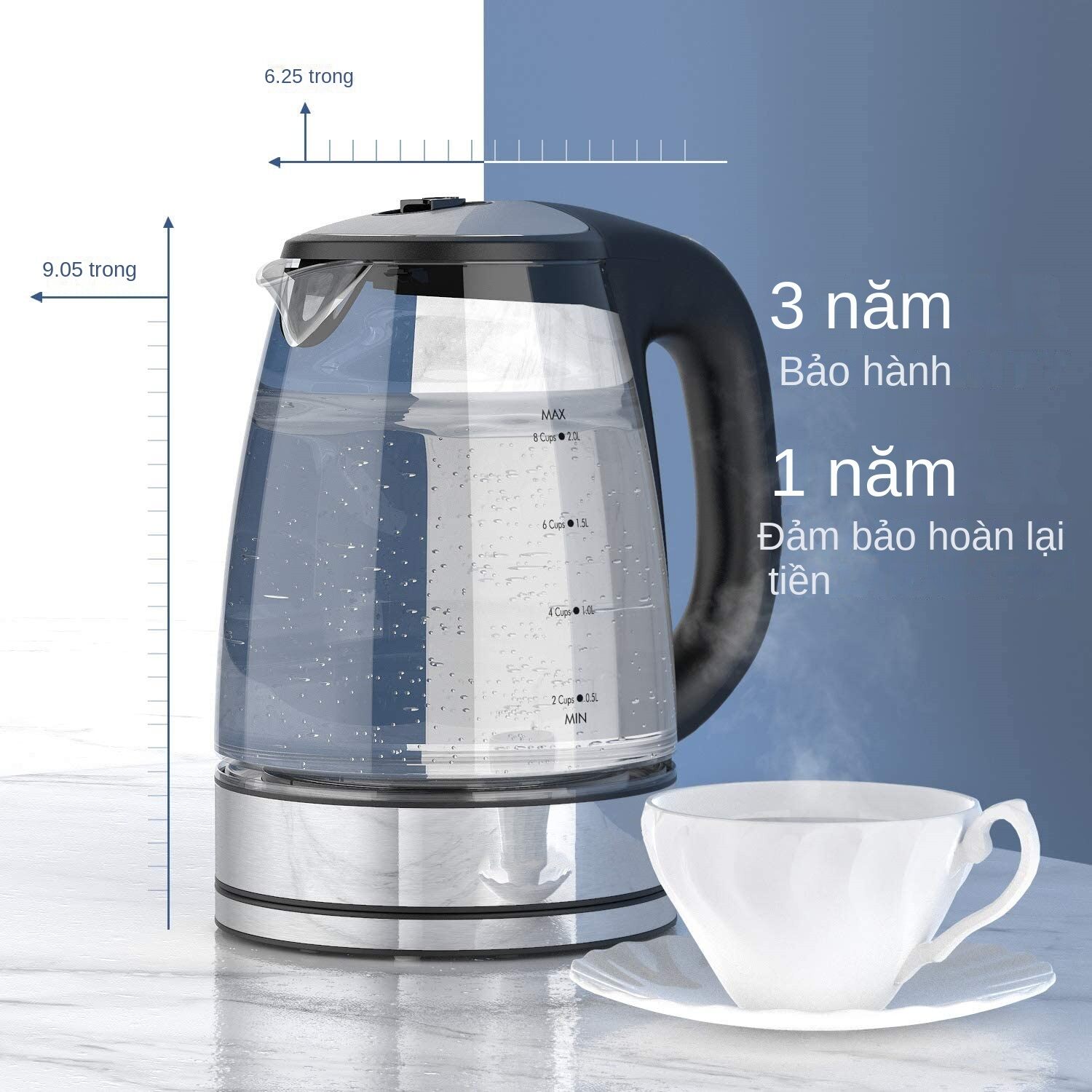 DEVISIB Electric Kettle Temperature Control 4Hours Keep Warm 2L Glass Tea Coffee Hot Water Boiler Food Grade 304 Stainless Steel