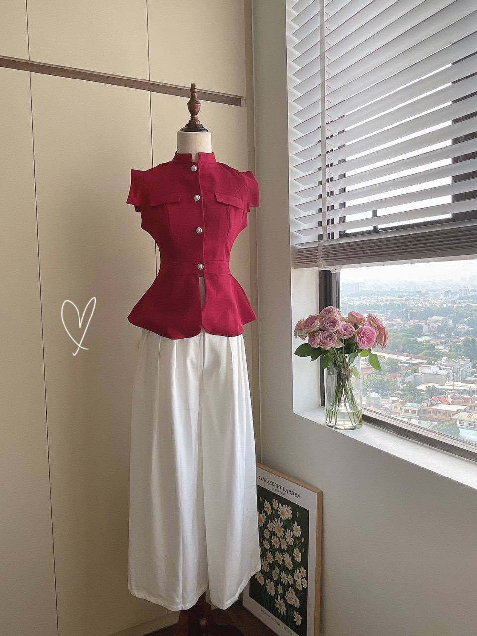 SÉT ÁO PEPLUM ĐỎ KÈM QUẦN SUÔNG TRẮNG