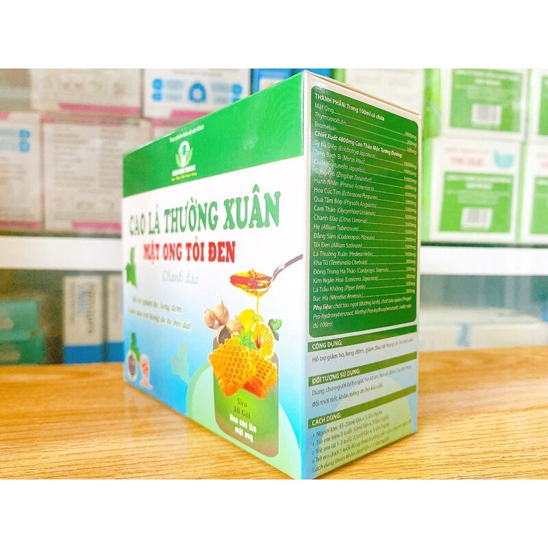Siro ho gói cao lá thường xuân tỏi đen mật ong chanh đào