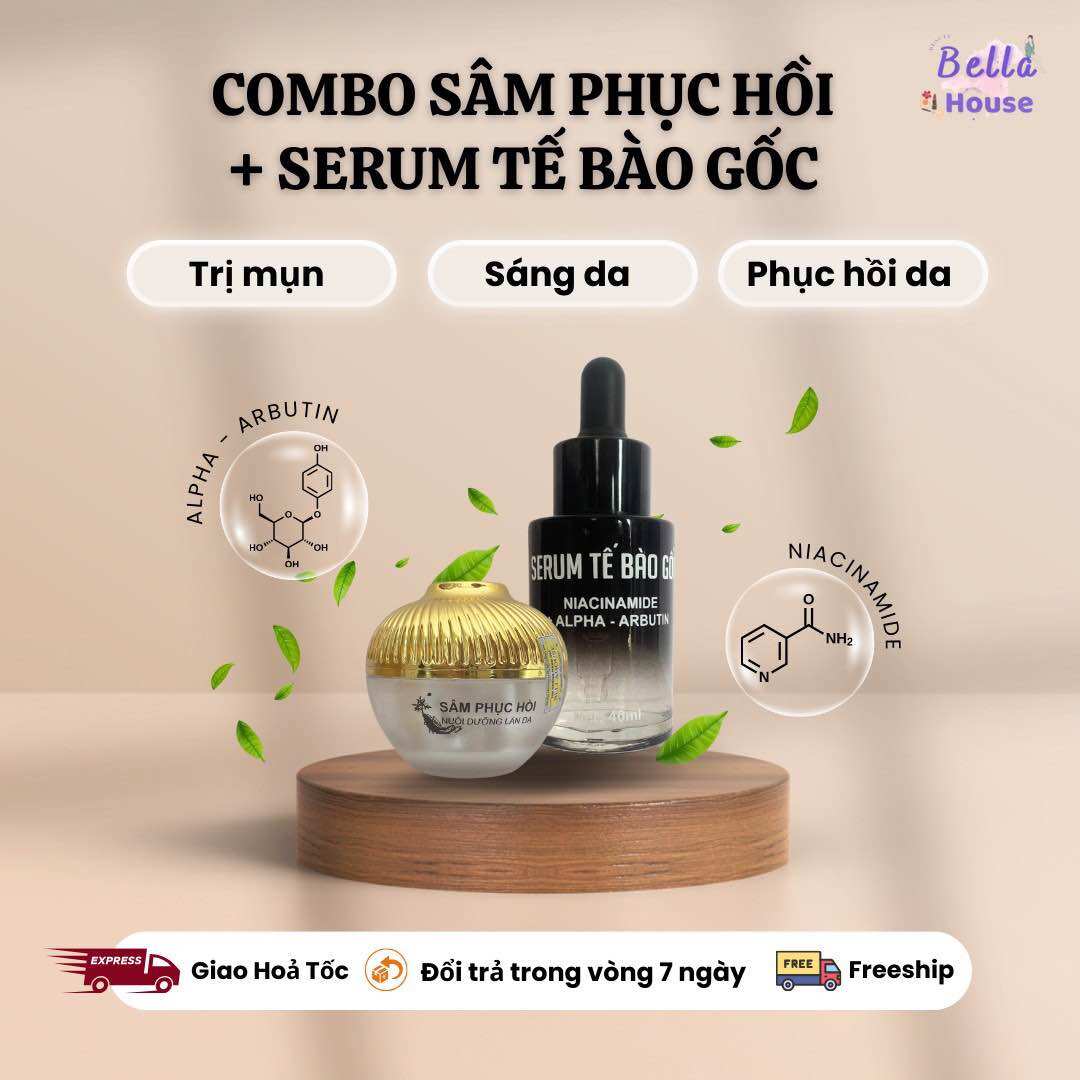 Combo Serum Tế Bào Gốc 40ml + Kem Sâm Mặt Phục Hồi Da(Trẻ Hoá Da - Se khít chân lông - Căng mịn - Trắng da - Ngừa Mụn)