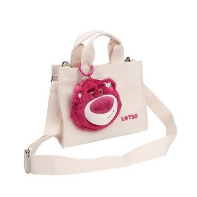Túi xách vải canvas kèm charm gấu Lotso