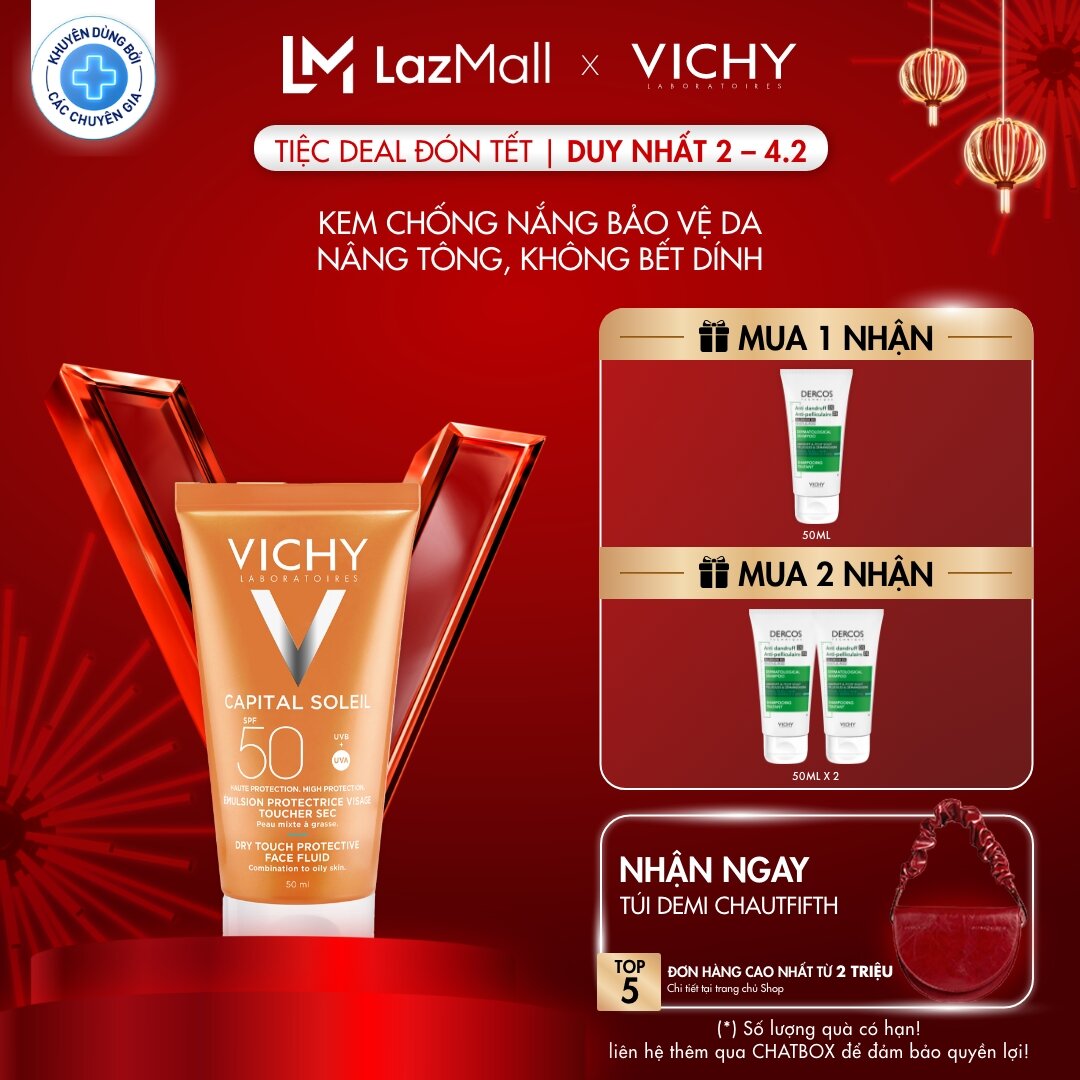 Kem chống nắng không nhờn rít SPF 50 UVA +UVB Vichy Capital Soleil Mattifying Dry Touch Face Fluid