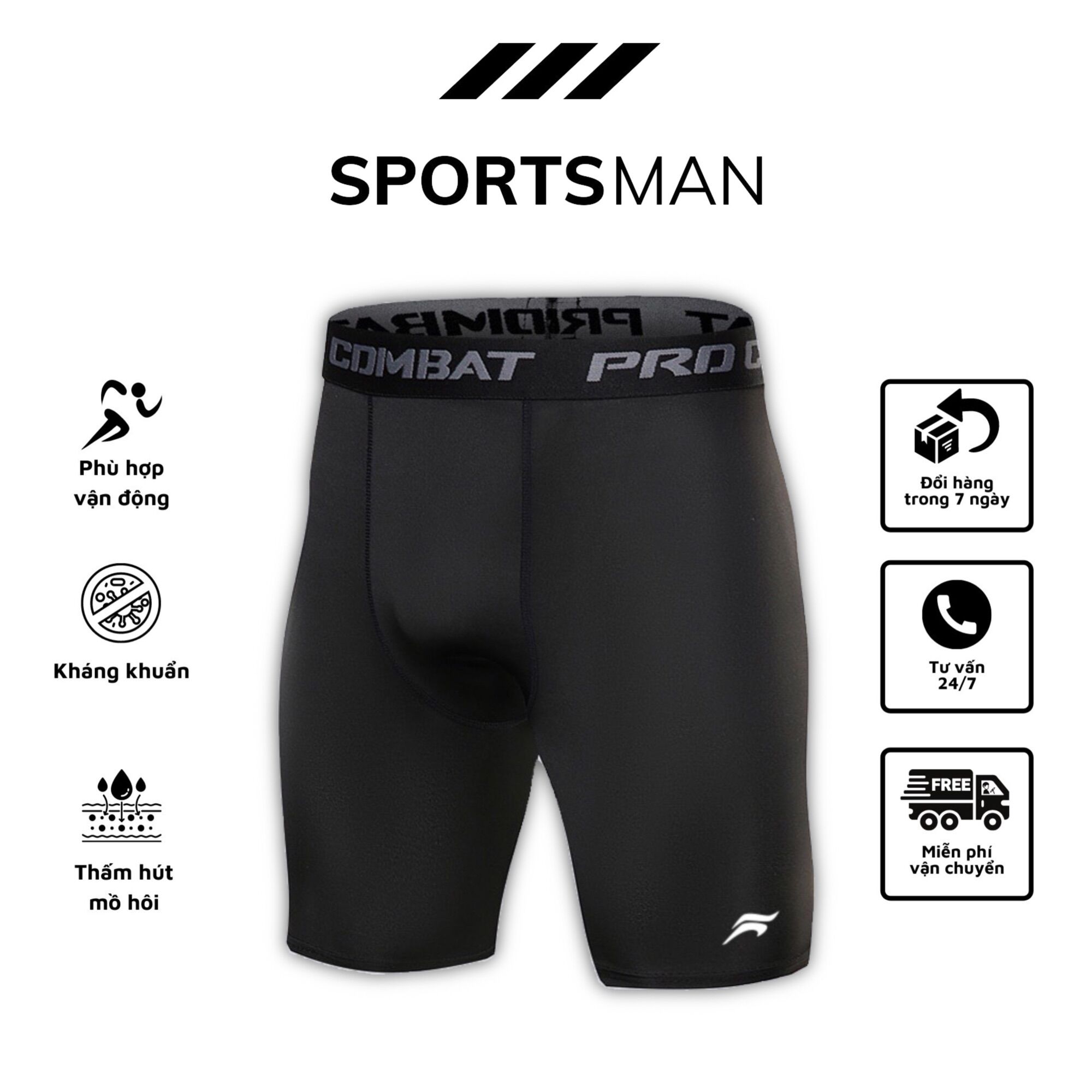 Legging nam ngắn leging đùi SPORTSMAN Techfit Polyester đàn hồi cao - Quần short bó tập gym cho nam