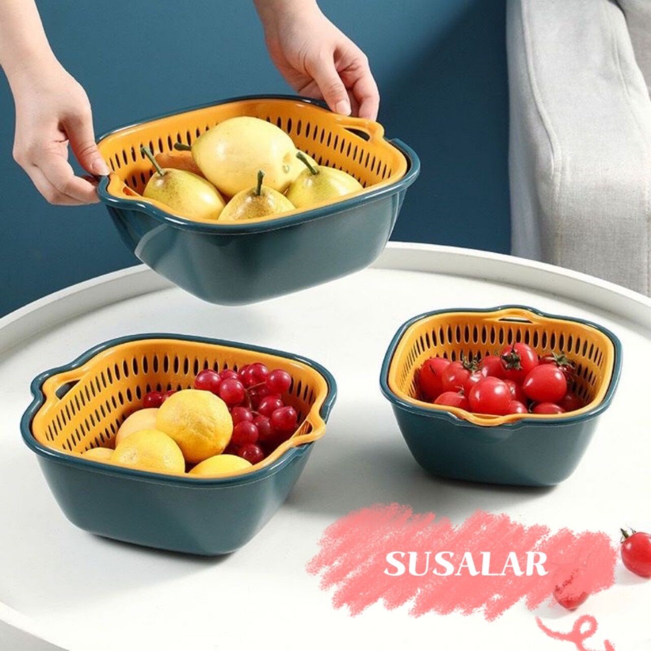 Combo Rổ 6 Món, Rổ Nhựa Chậu Ráo Nước 2 Lớp Cao Cấp Tiện Lợi,Rổ Đựng Rau, Hoa Quả, Nhựa PP Siêu Cứng, Siêu Bền