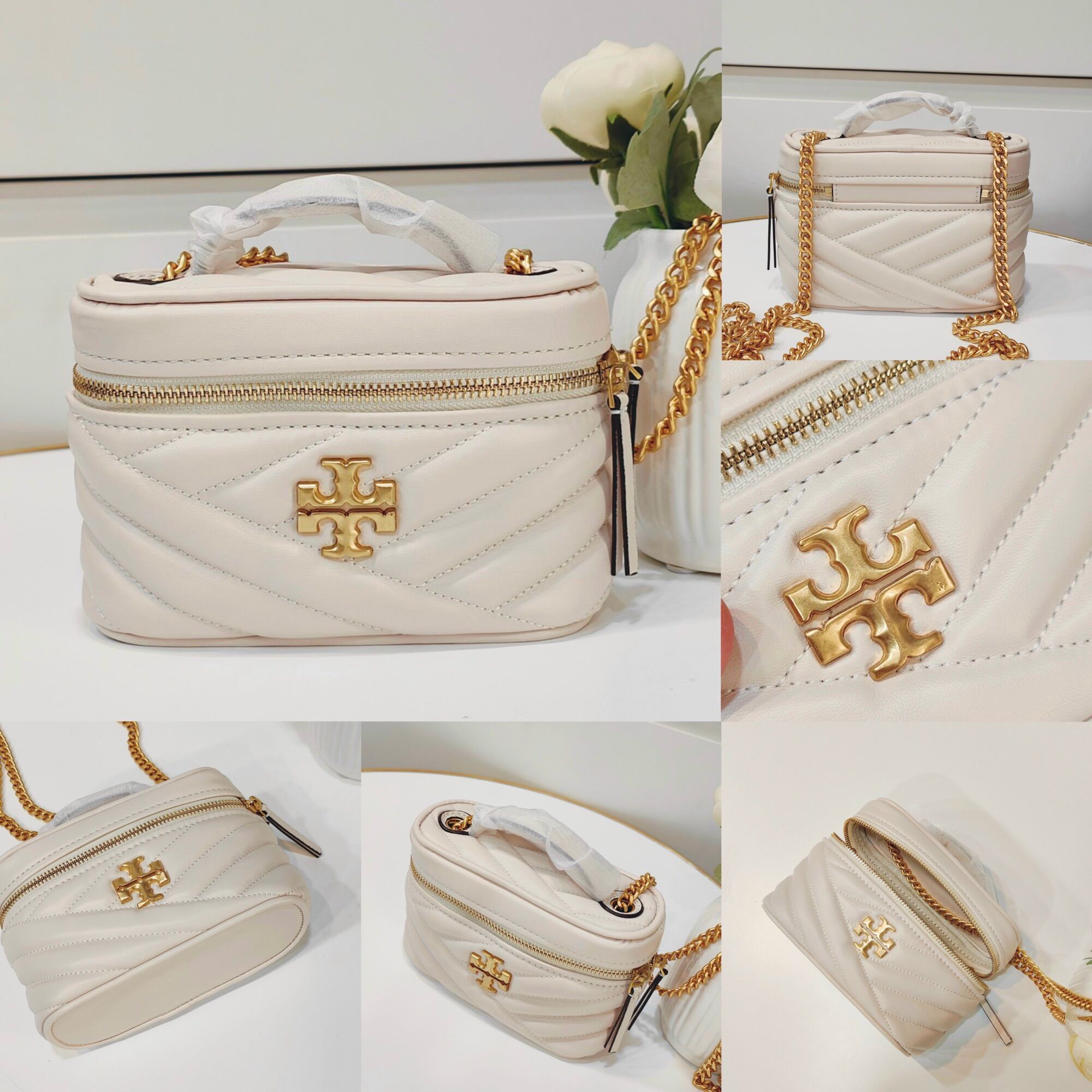 Túi Burch Kira Chevron Mini Vanity hộp mềm mịn