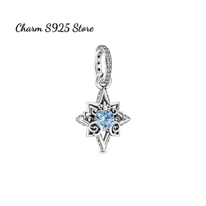 Charm pandora ale treo hoa tuyết đính đá xanh bạc s925