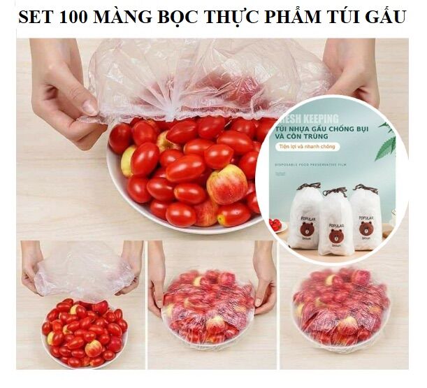 Set 100 màn bọc thực phẩm hình gấu