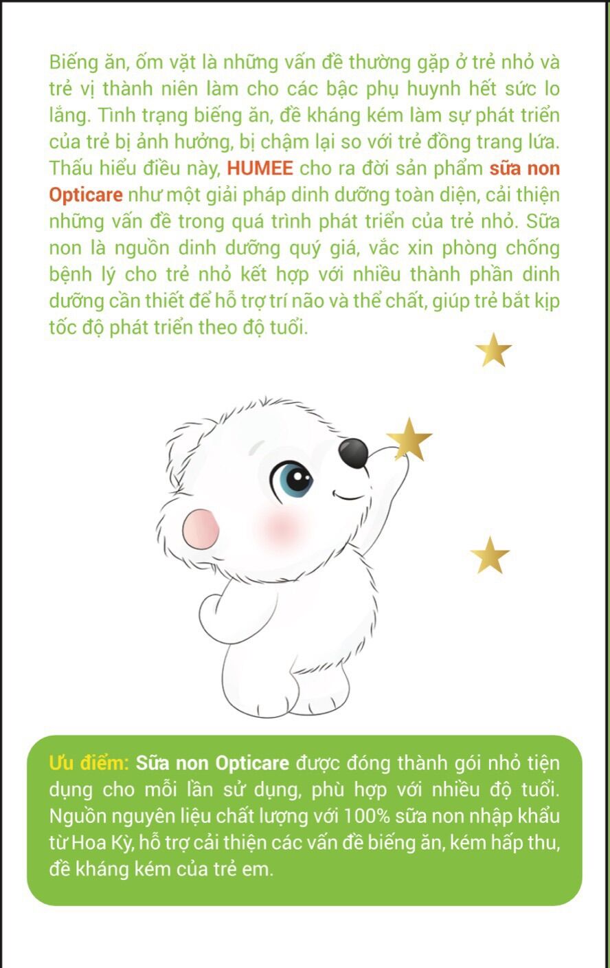 SỮA NON OPTICARE HỘP 30 GÓI - MỖI GÓI 2g