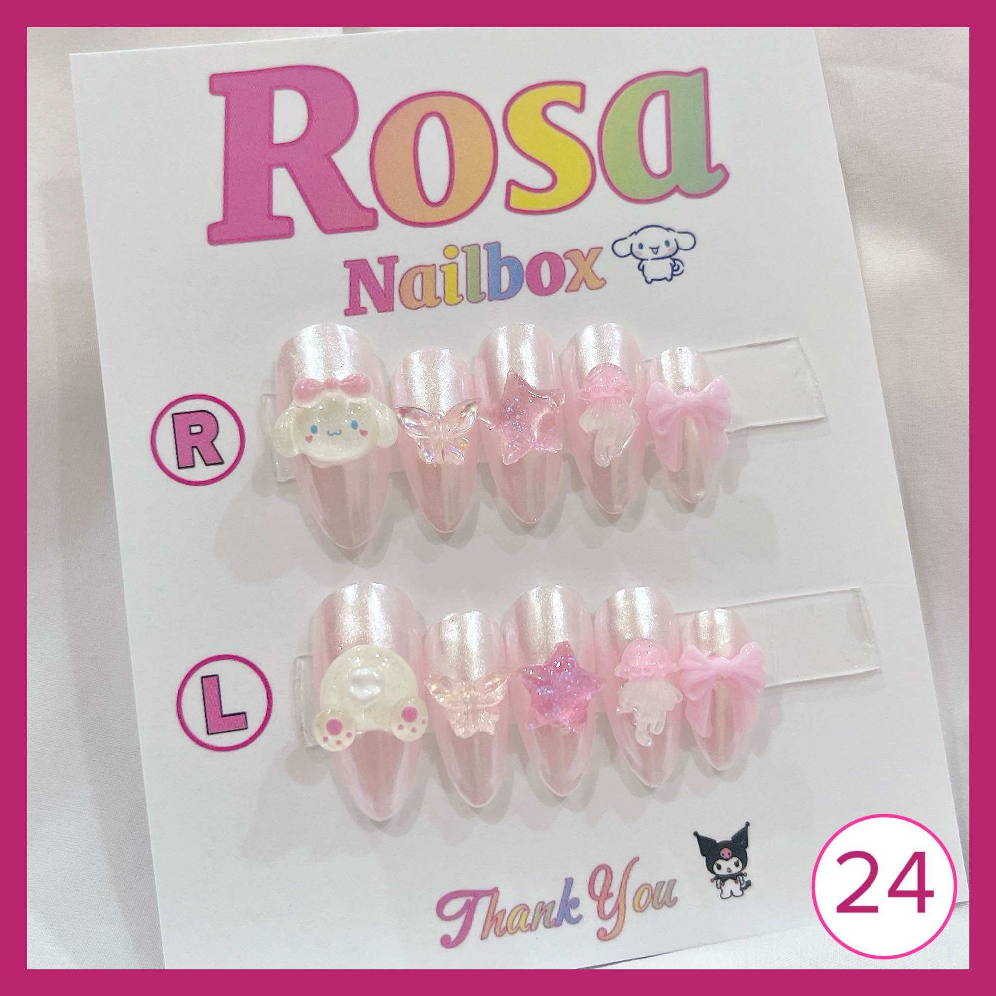 Nailbox Móng giả thiết kế thỏ cinnamoroll tráng gương- Rosa 6868