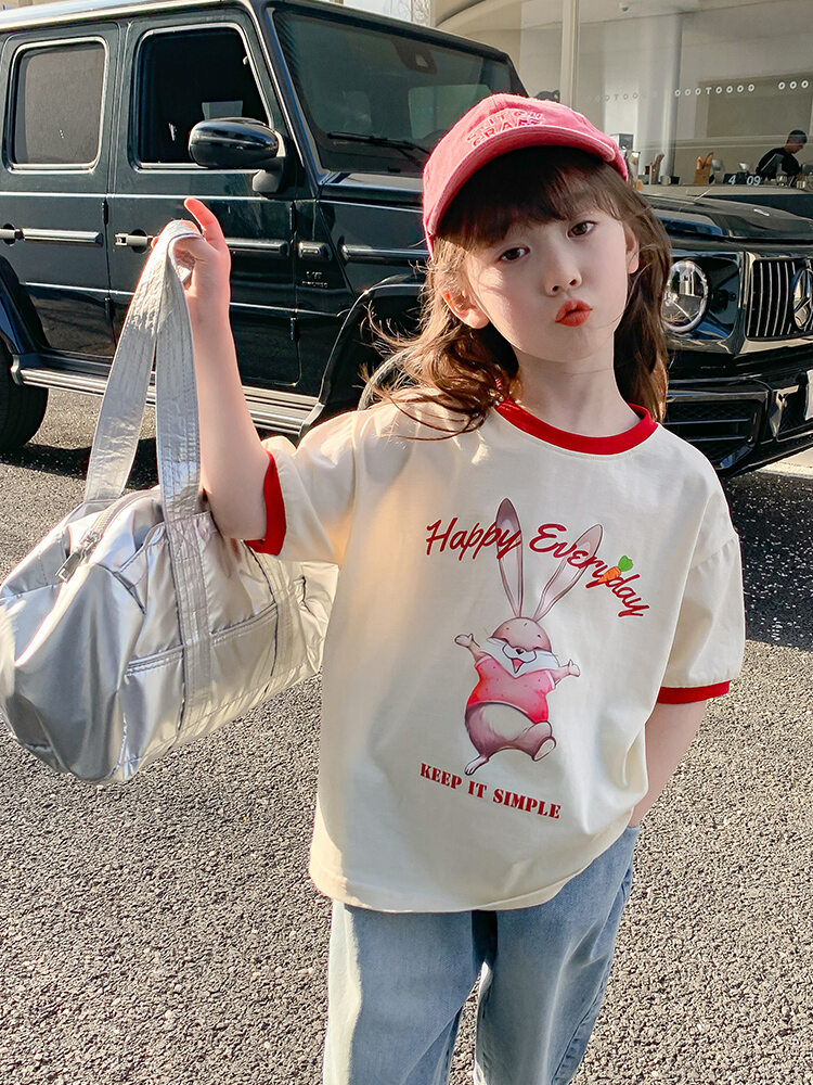 Cotton Short Sleeve T-shirt for Girls Summer