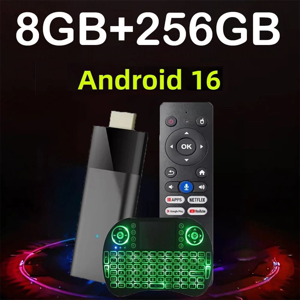 Đầu Phát Đa Phương Tiện Smart TV Stick Q12 8K Android 16 Với Điều Khiển Giọng Nói Bluetooth 6.0 Wifi Kép 5G 4K 8GB 128GB 256GB Google Assistant