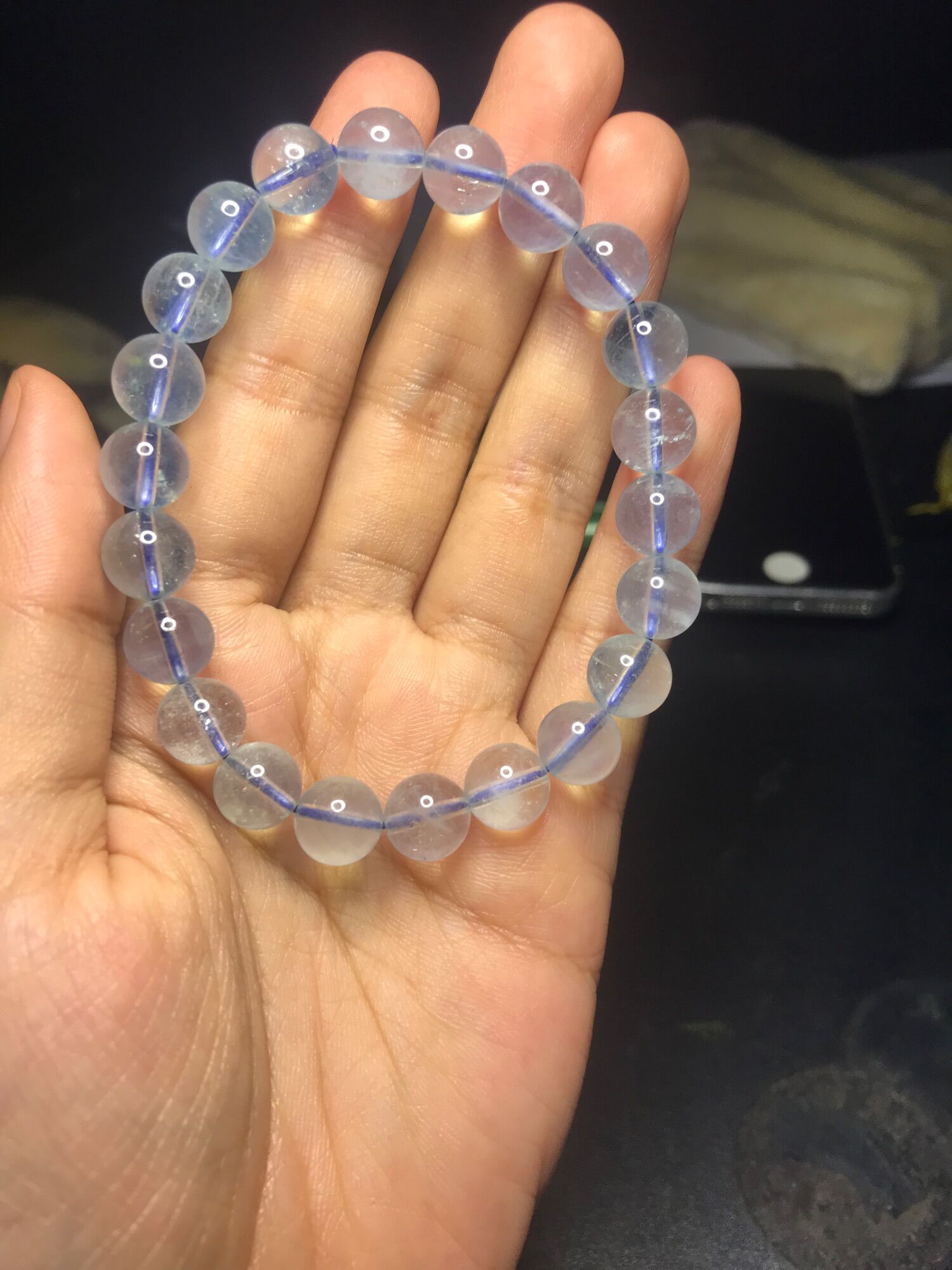 Vòng hạt đá Aquamarine chất trong, màu biển nhẹ hạt 9 ly