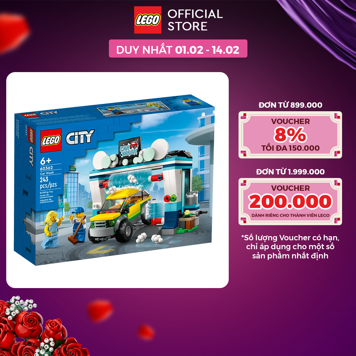 LEGO City 60362 Đồ chơi lắp ráp Trạm rửa xe