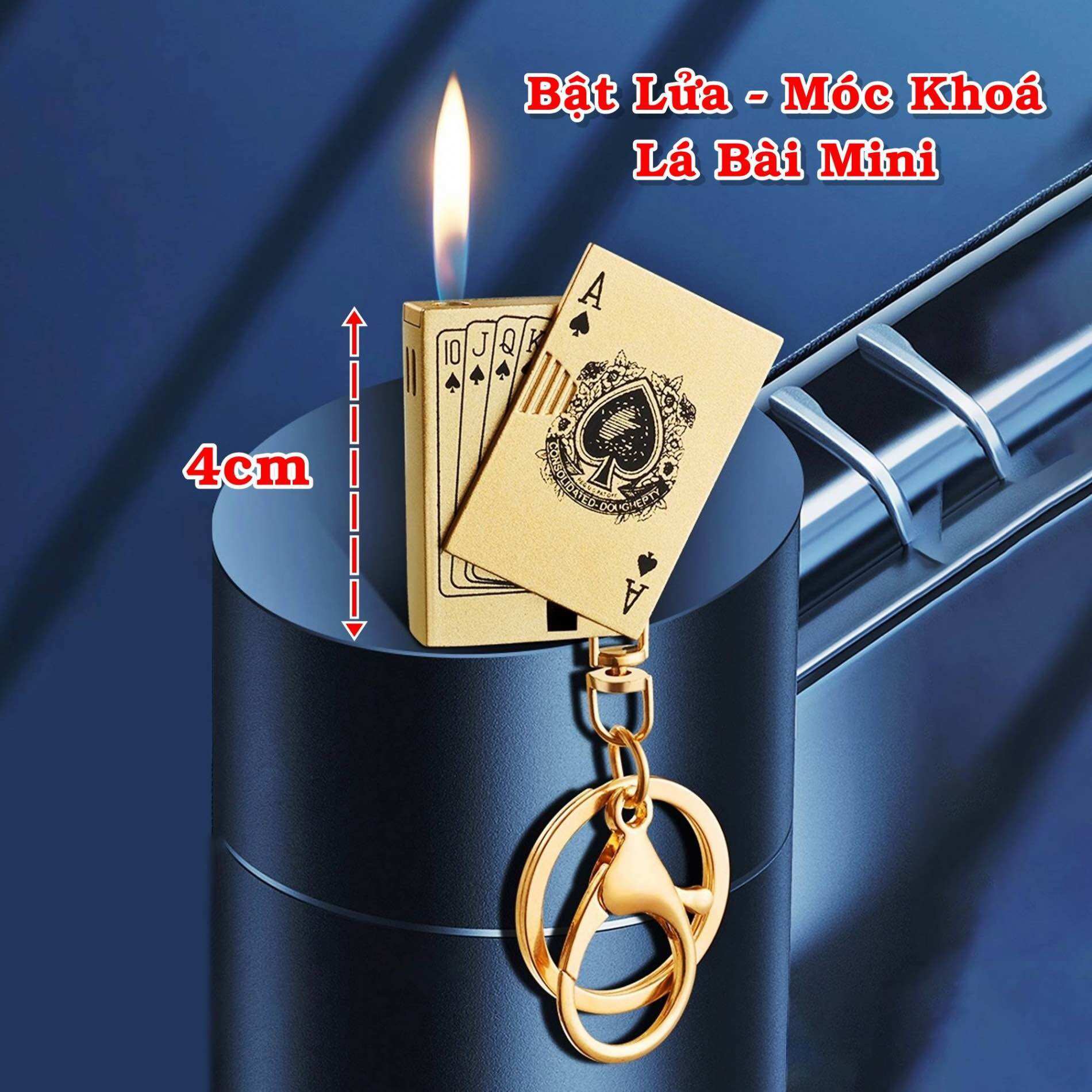 [HCM] Bật Lửa Gas Móc Khoá Kim Loại Hình Lá Bài Mini