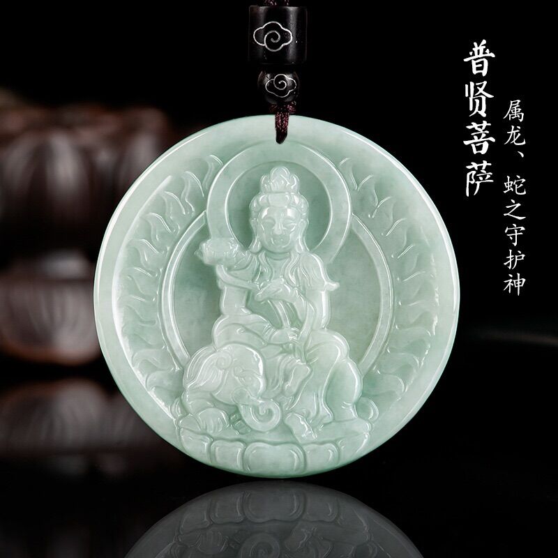 Phật bản mệnh ngọc jadeite trắng bóng