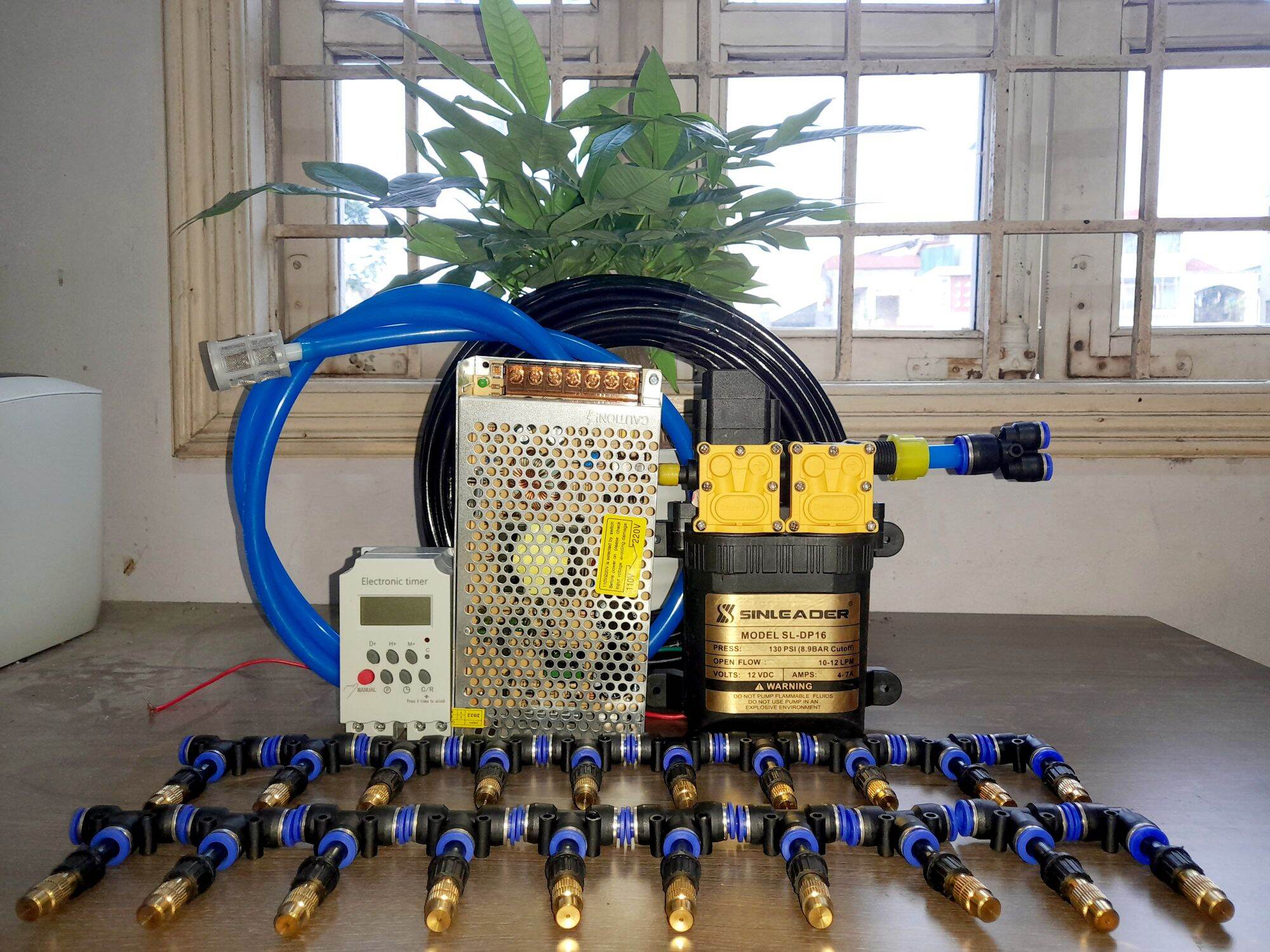 Bộ tưới tự động 20 béc phun sương tưới lan kèm bơm kép và timer hẹn giờ; hẹn giờ wifi