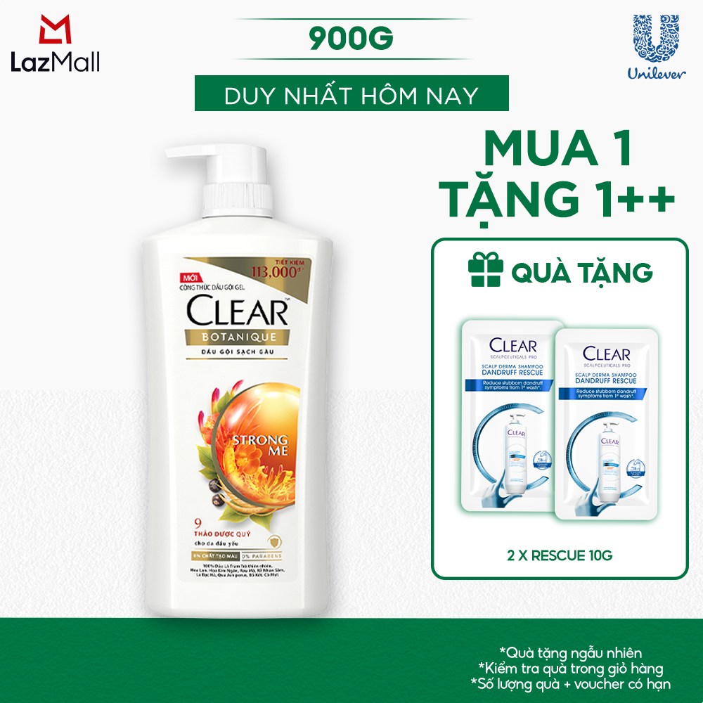 Dầu gội đầu Clear Botanique 9 Thảo Dược Quý cho Da Đầu Yếu với 3X Sức Mạnh Đánh Bay Gàu Nhờn Ngứa 900g