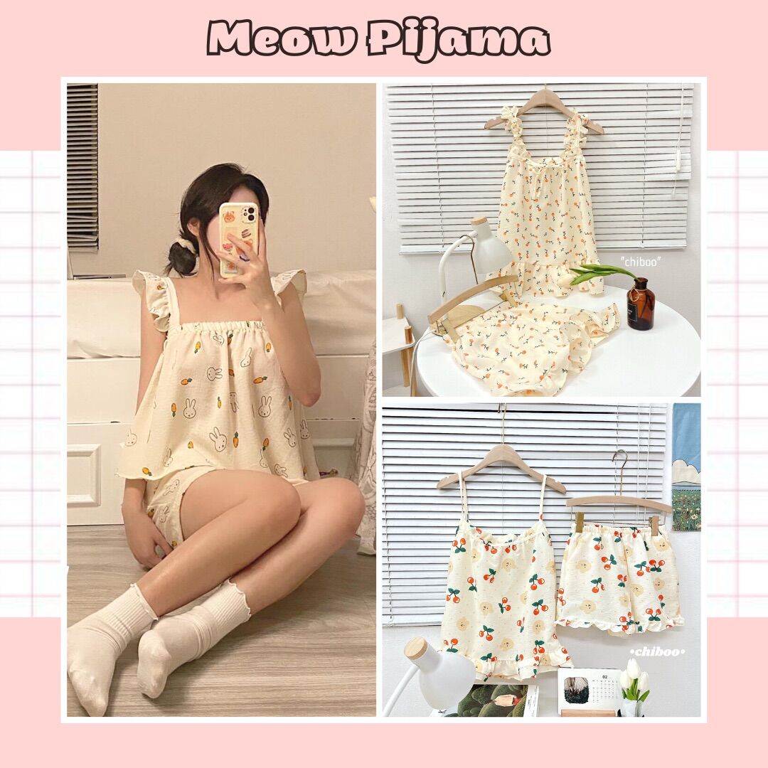 Đồ bộ mặc nhà, đồ ngủ nữ 2 dây quần đùi chất liệu đũi xốp hàn