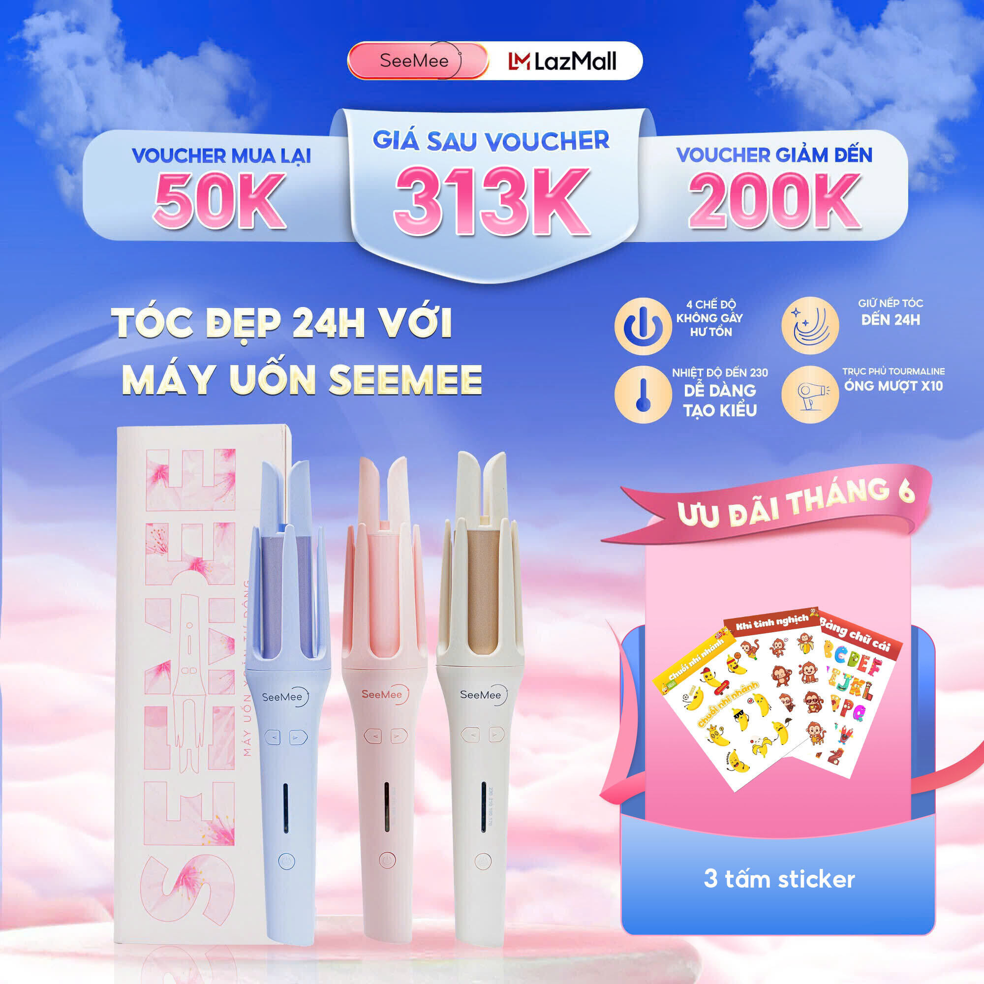 [LIVE] Máy uốn tóc làm xoăn tự động SeeMee lớp phủ gốm sứ bảo vệ tóc khi tạo kiểu đường kính uốn 32mm Bảo hành 365 ngày 1 đổi 1