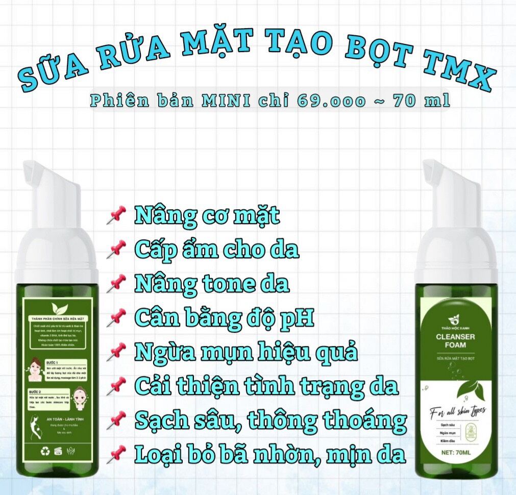 Sữa Rửa Mặt Thảo Mộc Xanh Bản Mini 70ml (5 lọ)