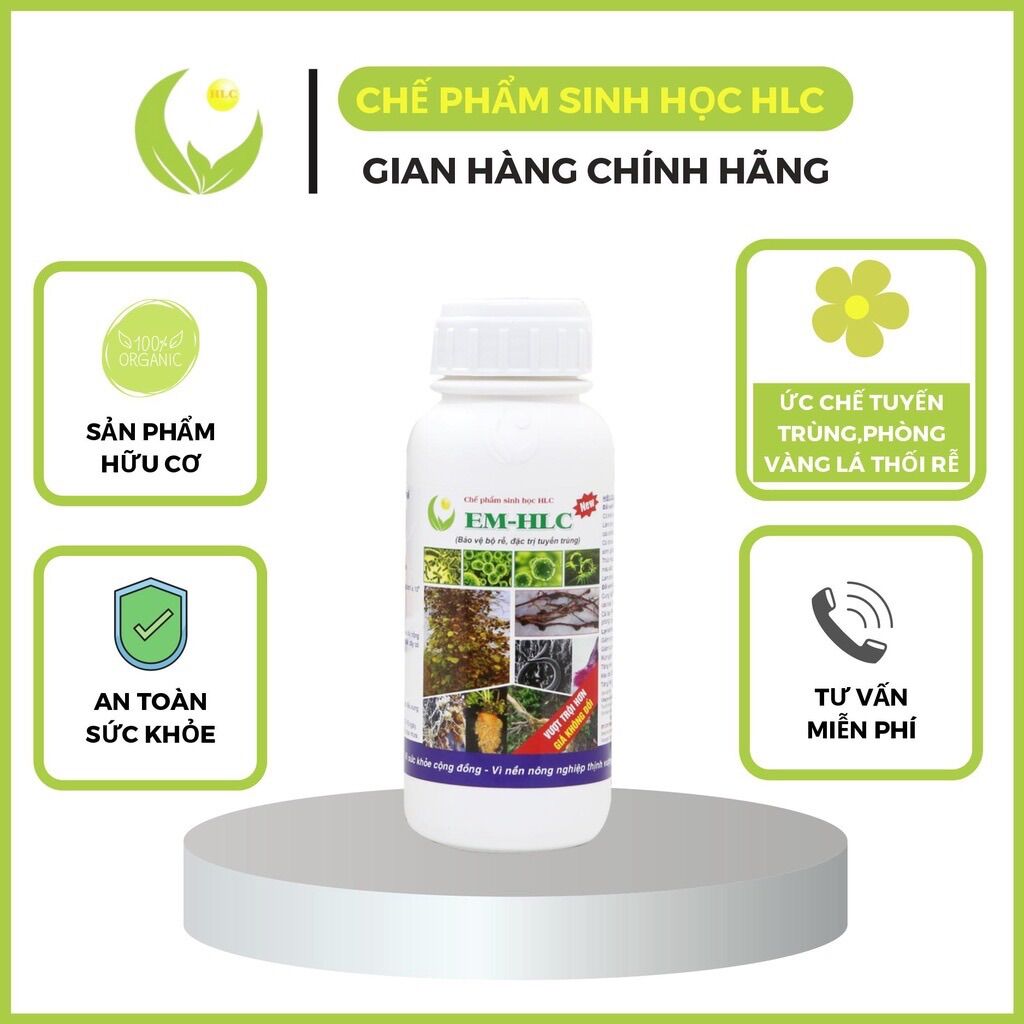 Chế phẩm em hlc tiêu diệt tuyến trùng - thuốc tiêu diệt vàng lá thối rễ, phòng trừ tuyến trùng rễ hại cây trồng - chai 500ml