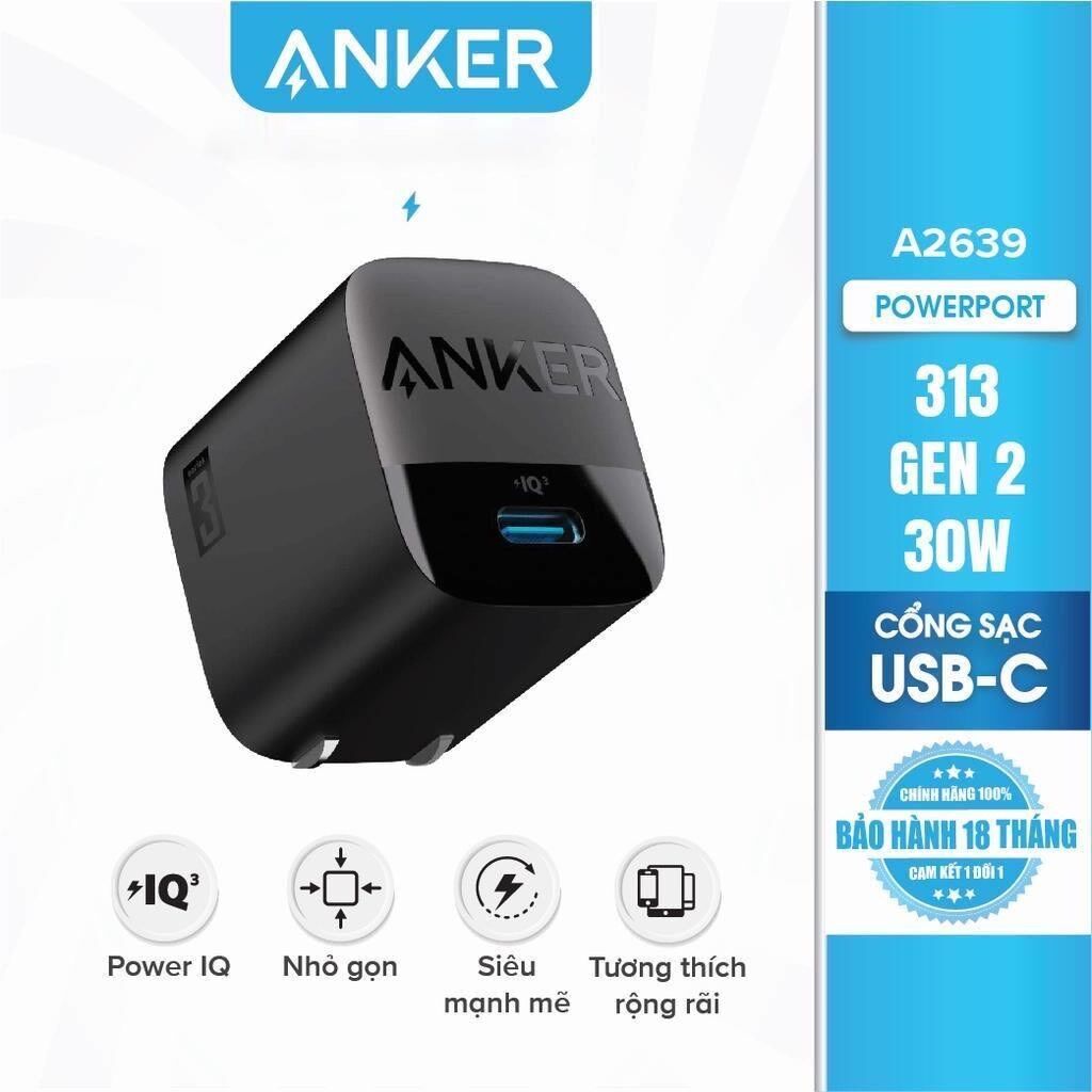 Cốc sạc anker 313 charger a2639 pd gan 30w dành cho ip 12 13 14