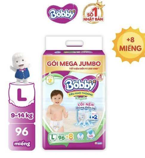 Tã quần bobby mega jumbo L mẫu mới