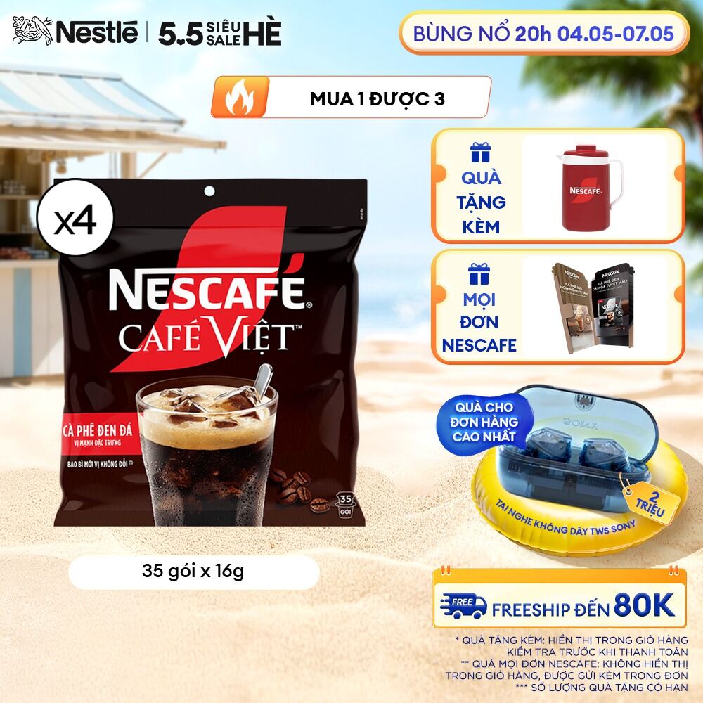 [ƯU ĐÃI THÁNG 4] [FREESHIP HCM] Combo 4 Túi Cà phê hòa tan NESCAFÉ Café Việt Cà phê đen đá (Túi 35 gói x 16g)