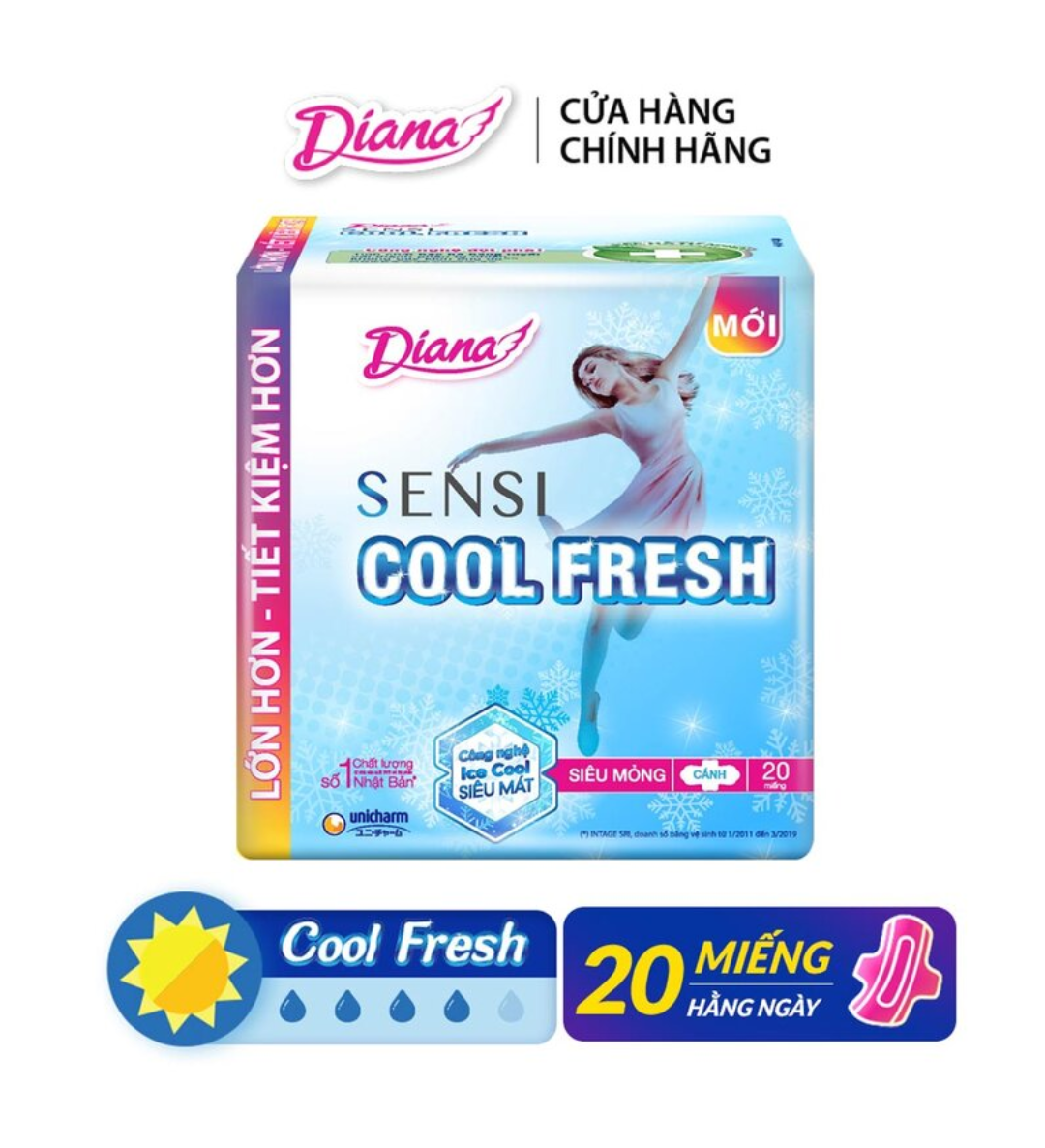 Băng vệ sinh Diana Sensi Cool Fresh khô thoáng siêu mỏng cánh gói 20M mua