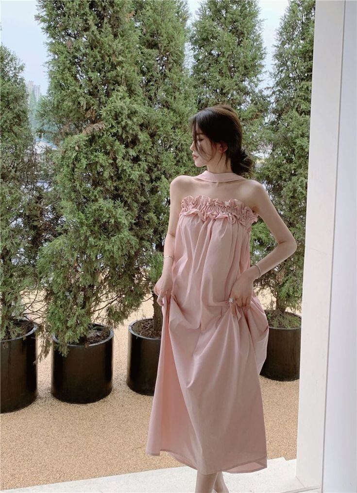 Đầm tiểu thư luạ satin hồng ngọt ngào dễ thương