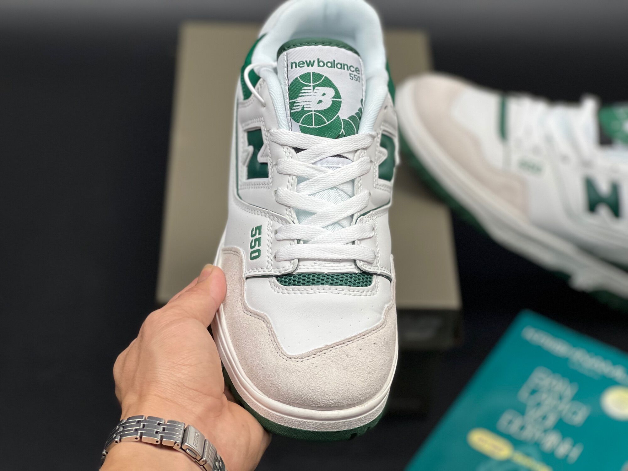 Giày thể thao/ Sneaker NB550 xanh lá (Full box + tặng kèm dây giày)