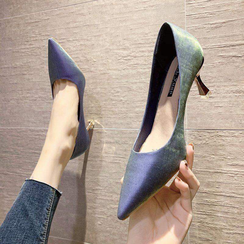 French High Heels Women's Stiletto Heel Pointed Toe 2021new 7cm Red Wedding Shoes Mid Heel Bridal Shoes Xiuhe Shoes