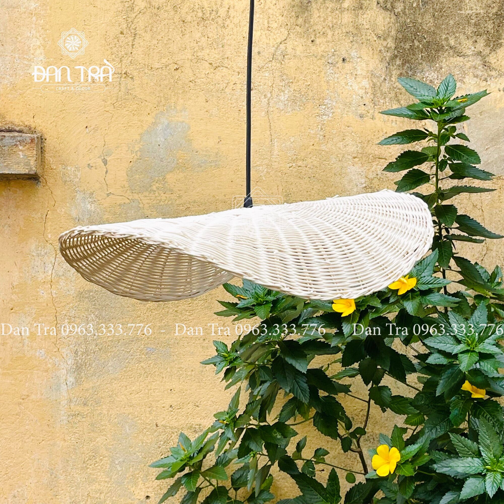Đèn mây lá sen trắng - đèn thả trần bằng mây tre - đồ decor mây tre cao cấp đan trà - decor mây tre đan