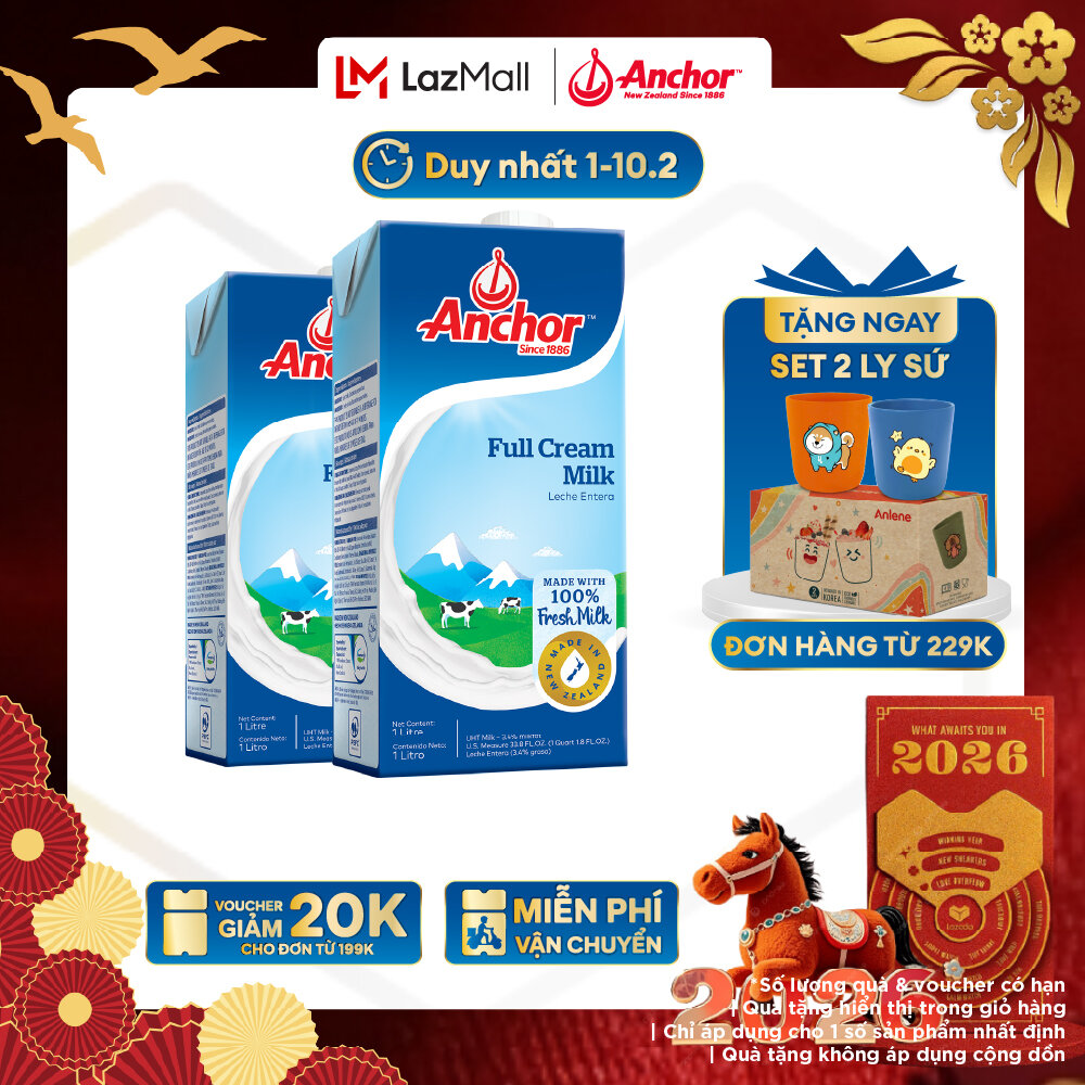 [GIAO HÀNG HỎA TỐC - HCM] Combo 2 Sữa Tươi Tiệt Trùng Anchor Nguyên Kem Hộp 1 Lít - Thương hiệu ANCHOR Giá 129,000 Đồng*Miễn phí vận chuyển