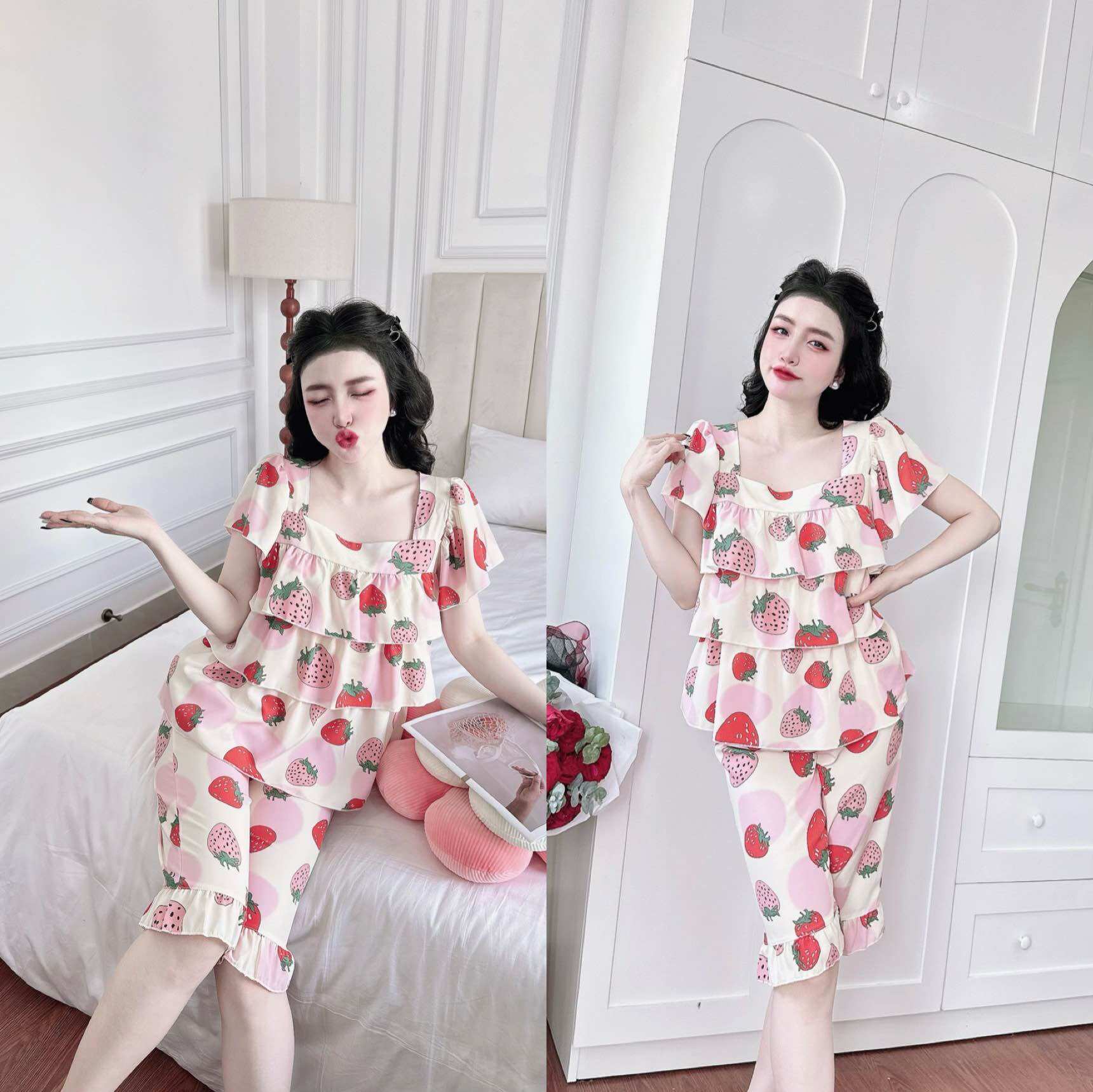 Đồ bộ Lửng tầng 50-100kg hoạ tiết xinh, lụa lửng Y