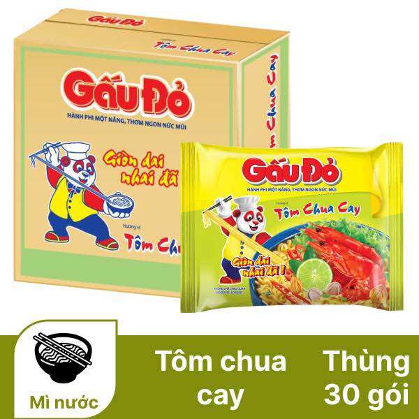 Mì Gấu Đỏ Tôm chua cay thùng 30 gói x 64g