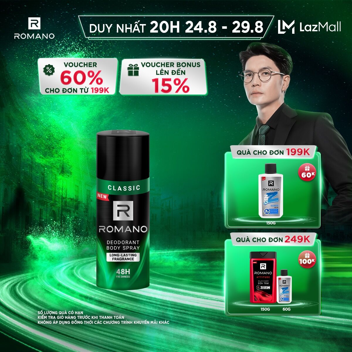 Xịt khử mùi toàn thân Romano Classic 150ml/195ml