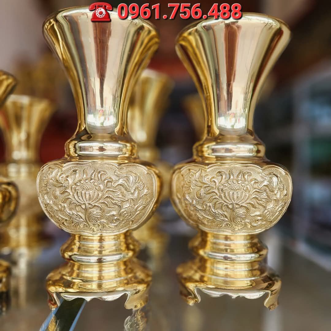 Đôi lọ hoa/ bình bông đồng vàng 30cm