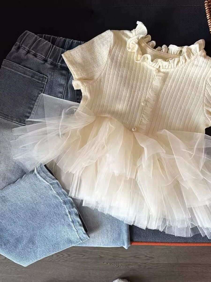 Áo Thun Trẻ Em Mùa Hè Thời Trang Thường Ngày Tay Ngắn Lưới Màu Trơn Quần Áo Trẻ Em Đa Năng Cổ Tròn Polyester Thoáng Khí