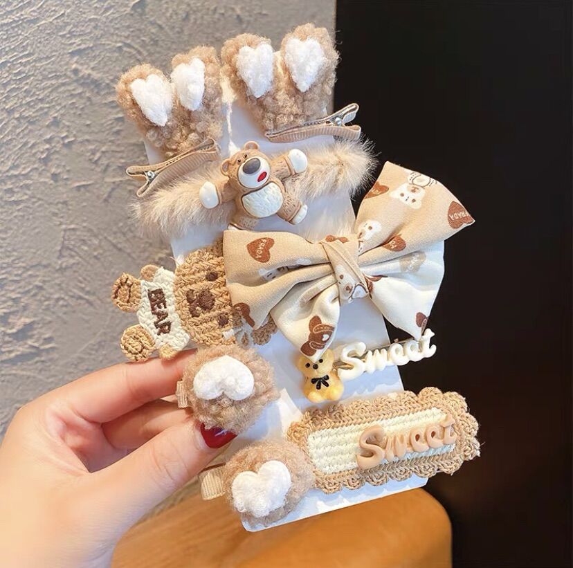 set kẹp tóc cột tóc thỏ lông dễ thương phong cách hàn quốc